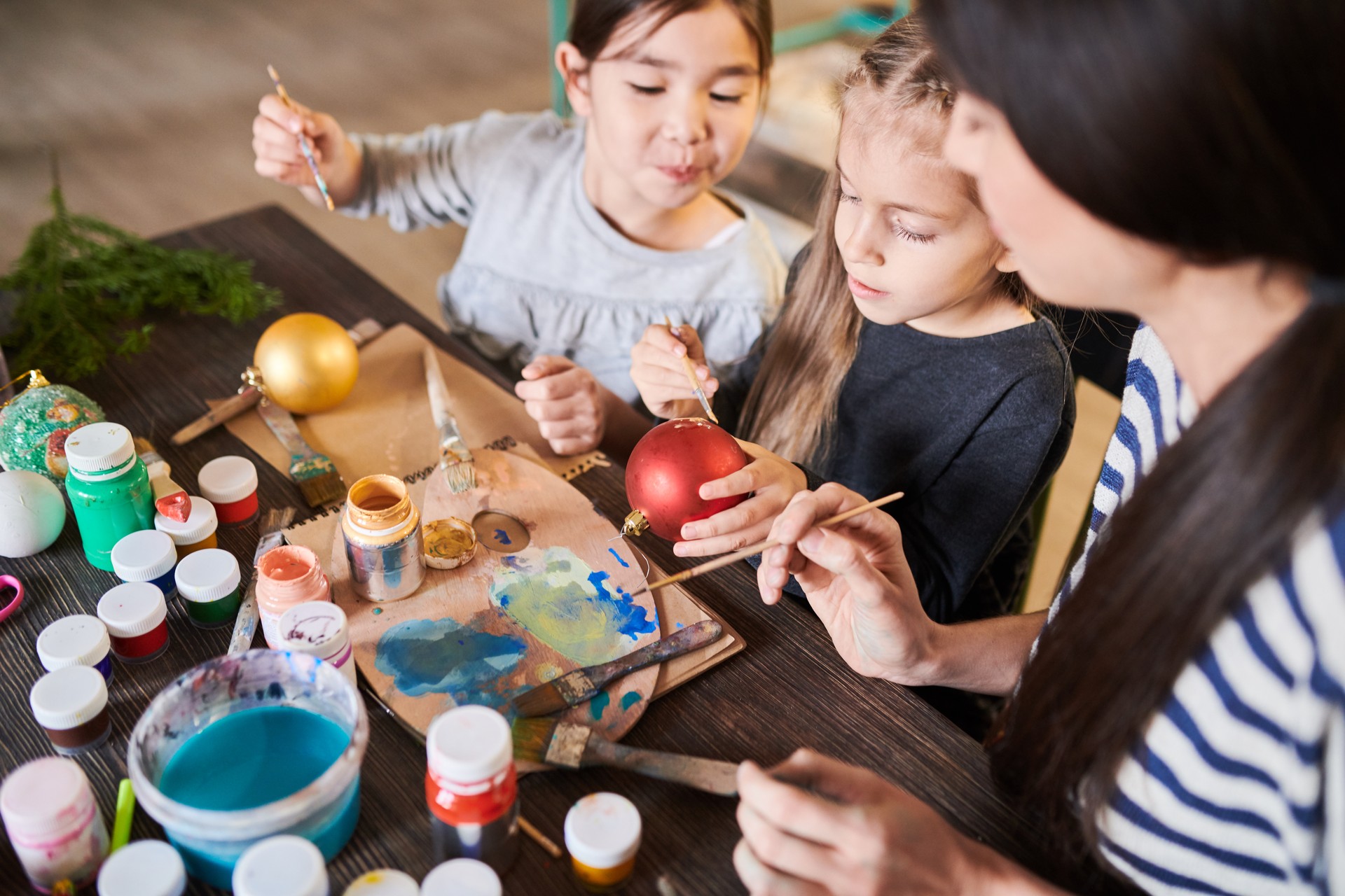 Children  Painting Christmas Ornaments